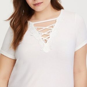Torrid white floral crisscross v-neck tee